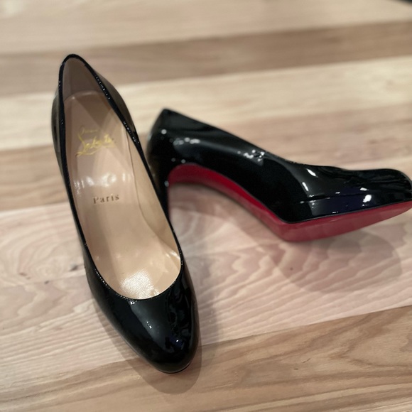 NEW AUTHENTIC Christian Louboutin simple black patent pump 36 . 85mm heel NO BOX - Picture 3 of 5